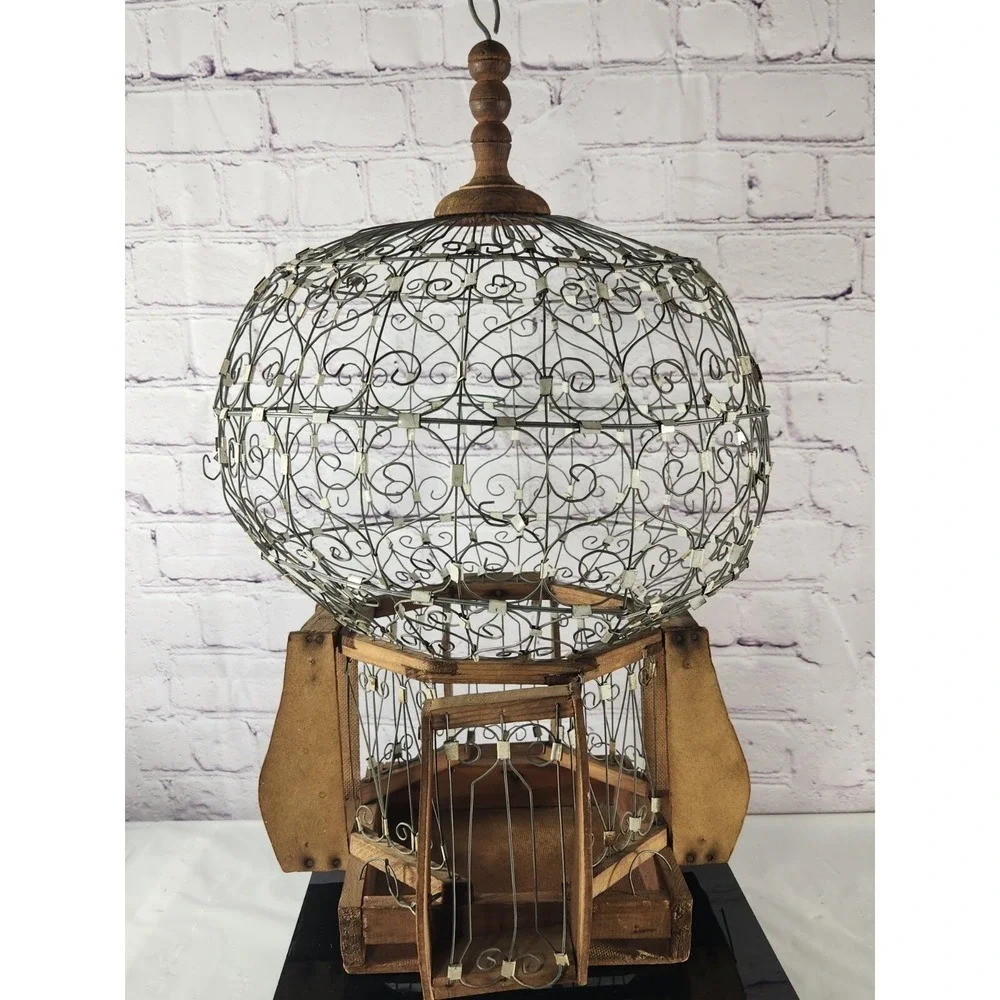 Antique Victorian Style Bird Cage Wood & Wire Hot Air Balloon 19th Century